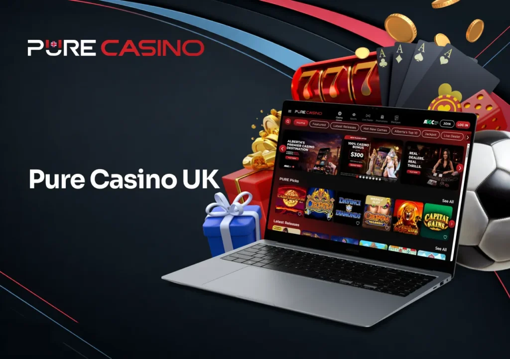 Pure Casino homepage featuring popular games, welcome offers and clear navigation for UK players.